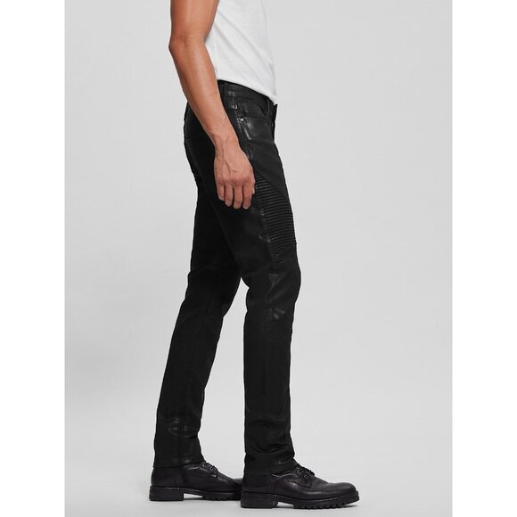 Guess Men's Moto Slim Tapered Jeans Coated Denim Mechanical Black Wash Size 32